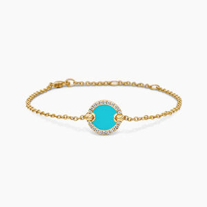 David Yurman Gold Round Turquoise Bracelet with Diamonds